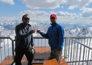 Apparently, you're supposed to cheers light beers on the bottom.